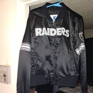 STARTER Black and Silver Raiders Bomber Jacket